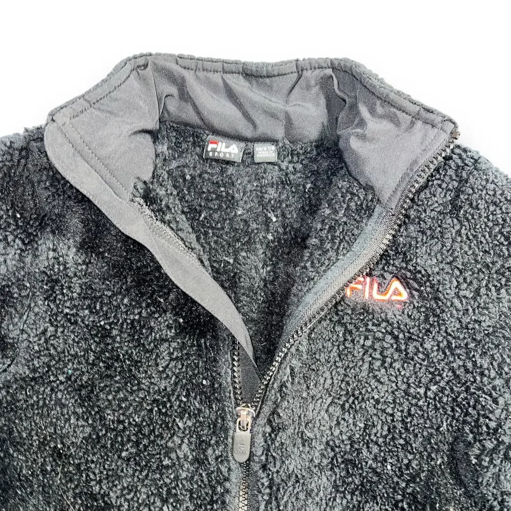 Fila Sport Girls Sherpa Fleece Jacket Full Zip Solid Black Pockets XS 7 8